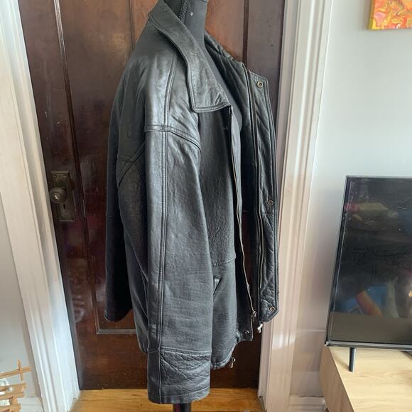 New River Mens LARGE Black Lamb Leather Heavy Weight Coat Lambskin Vintage - Picture 7 of 16